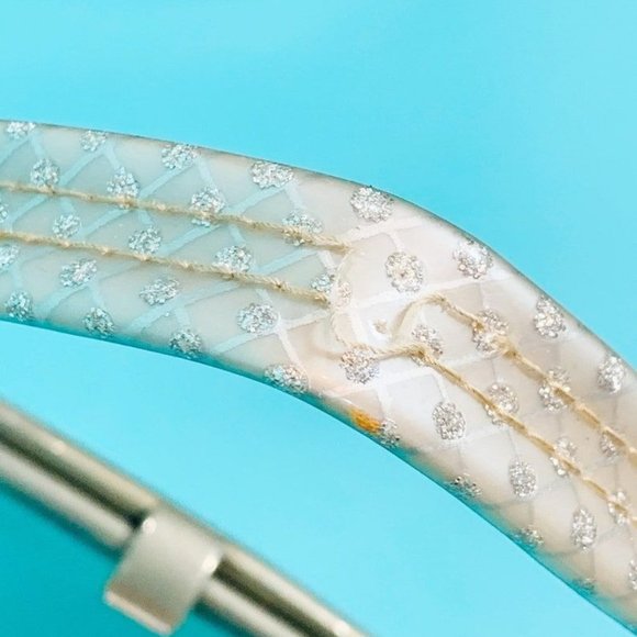 Vintage 1950s Silver Glitter Purse Plastic Top Handle Dotted Large Handbag - Picture 9 of 10